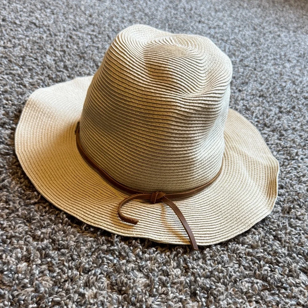 Brixton Beige Straw Hat with Leather Wrap - Picture 1 of 6